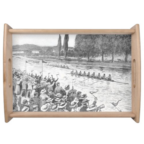 Vintage Crew Rowers Race Many Spectators Serving Tray