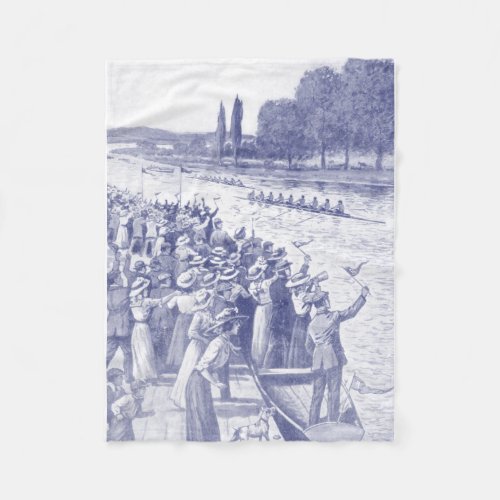 Vintage Crew Rowers Race With Many Spectators Blue Fleece Blanket