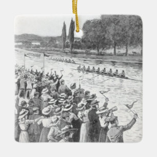 Vintage Crew Rowers Race With Many Spectators Ceramic Ornament