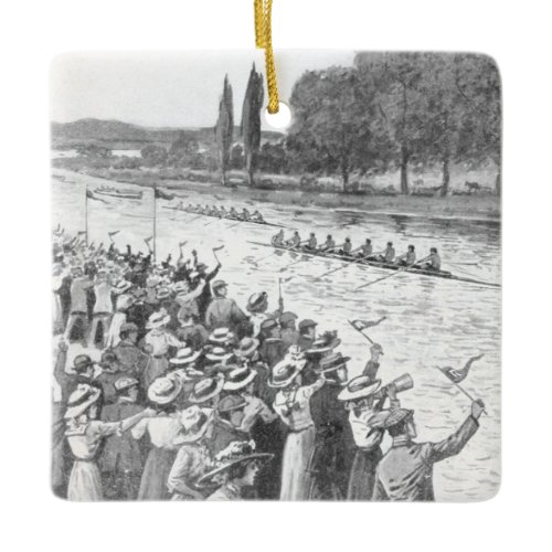 Vintage Crew Rowers Race With Many Spectators Ceramic Ornament