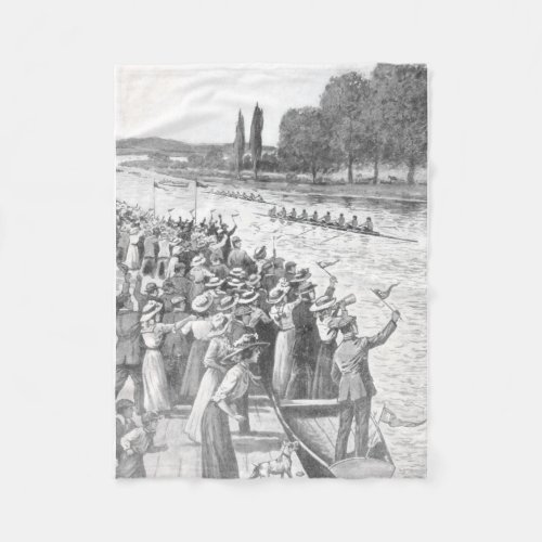 Vintage Crew Rowers Race With Many Spectators Fleece Blanket