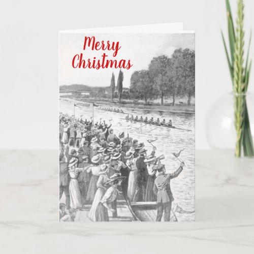 Vintage Crew Rowers Race With Many Spectators Holiday Card