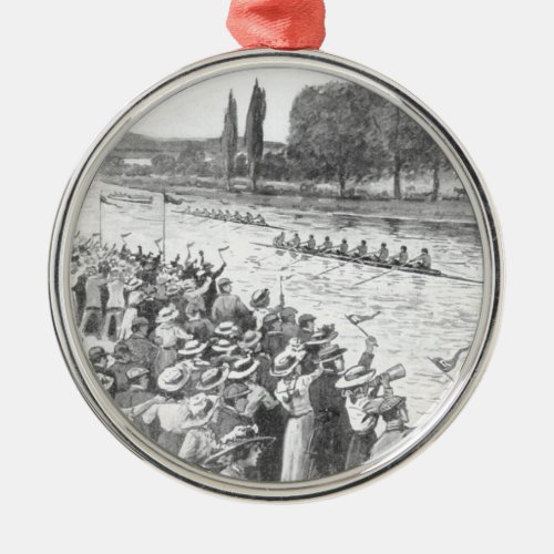 Vintage Crew Rowers Race With Many Spectators Metal Ornament