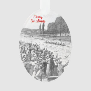 Vintage Crew Rowers Race With Many Spectators Ornament