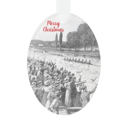Vintage Crew Rowers Race With Many Spectators Ornament