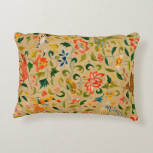 Vintage Crewel Animal Embroidery: Antique Tapestry Accent Pillow