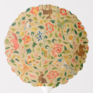 Vintage Crewel Animal Embroidery: Antique Tapestry Balloon