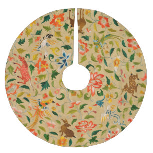 Vintage Crewel Animal Embroidery: Antique Tapestry Brushed Polyester Tree Skirt