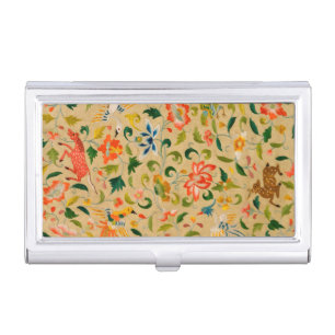 Vintage Crewel Animal Embroidery: Antique Tapestry Business Card Case
