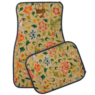 Vintage Crewel Animal Embroidery: Antique Tapestry Car Floor Mat