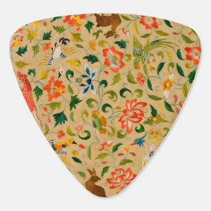 Vintage Crewel Animal Embroidery: Antique Tapestry Guitar Pick