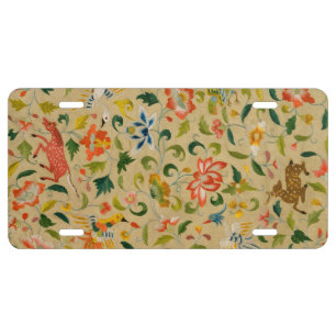 Vintage Crewel Animal Embroidery: Antique Tapestry License Plate