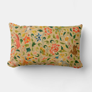 Vintage Crewel Animal Embroidery: Antique Tapestry Lumbar Pillow