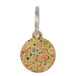 Vintage Crewel Animal Embroidery: Antique Tapestry Pet ID Tag