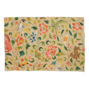 Vintage Crewel Animal Embroidery: Antique Tapestry Pillow Case