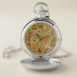 Vintage Crewel Animal Embroidery: Antique Tapestry Pocket Watch