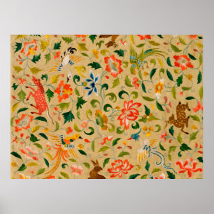 Vintage Crewel Animal Embroidery: Antique Tapestry Poster
