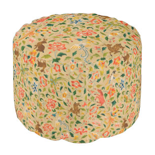 Vintage Crewel Animal Embroidery: Antique Tapestry Pouf