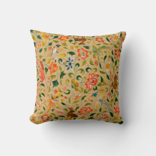 Vintage Crewel Animal Embroidery: Antique Tapestry Throw Pillow
