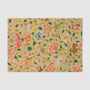 Vintage Crewel Animal Embroidery: Antique Tapestry Tissue Paper
