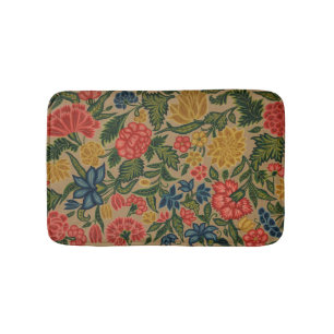 Vintage Crewel Floral Embroidery Pattern Bath Mat