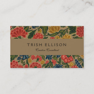 Vintage Crewel Floral Embroidery Pattern Business Card