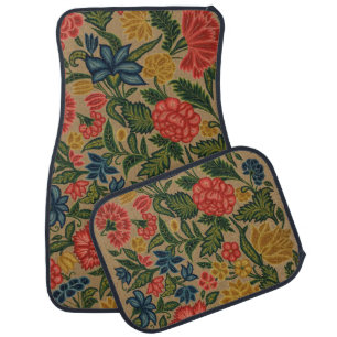 Vintage Crewel Floral Embroidery Pattern Car Floor Mat