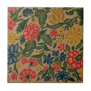 Vintage Crewel Floral Embroidery Pattern Ceramic Tile