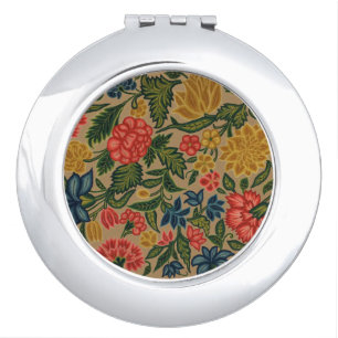 Vintage Crewel Floral Embroidery Pattern Compact Mirror