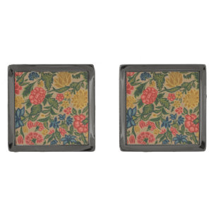 Vintage Crewel Floral Embroidery Pattern Cufflinks