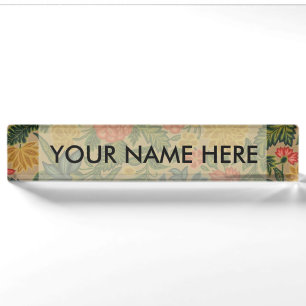 Vintage Crewel Floral Embroidery Pattern Desk Name Plate
