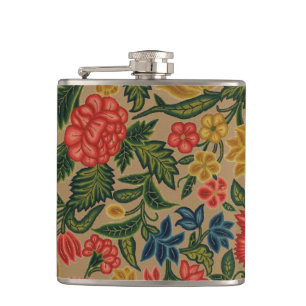 Vintage Crewel Floral Embroidery Pattern Flask