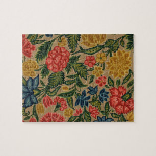 Vintage Crewel Floral Embroidery Pattern Jigsaw Puzzle