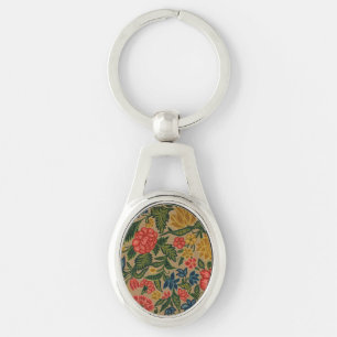 Vintage Crewel Floral Embroidery Pattern Keychain