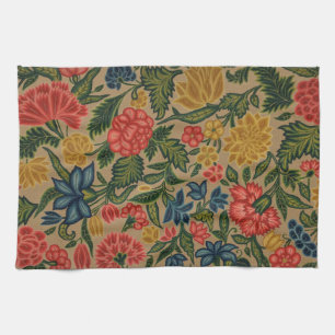 Vintage Crewel Floral Embroidery Pattern Kitchen Towel