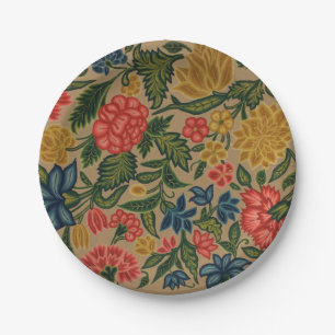 Vintage Crewel Floral Embroidery Pattern Paper Plates