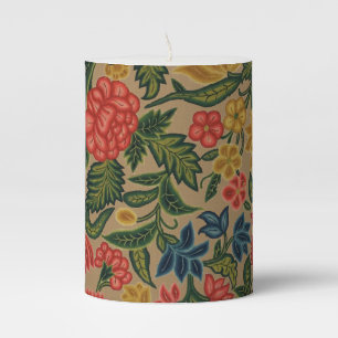 Vintage Crewel Floral Embroidery Pattern Pillar Candle