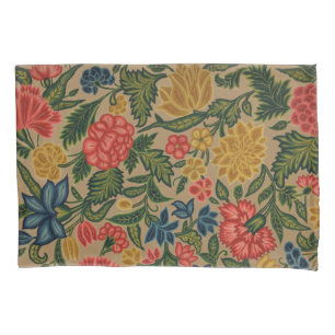 Vintage Crewel Floral Embroidery Pattern Pillow Case