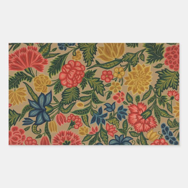 Vintage Crewel Floral Embroidery Pattern Rectangular Sticker (Front)