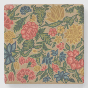 Vintage Crewel Floral Embroidery Pattern Stone Coaster