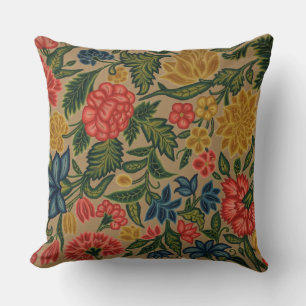 Vintage Crewel Floral Embroidery Pattern Throw Pillow