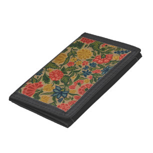 Vintage Crewel Floral Embroidery Pattern Trifold Wallet