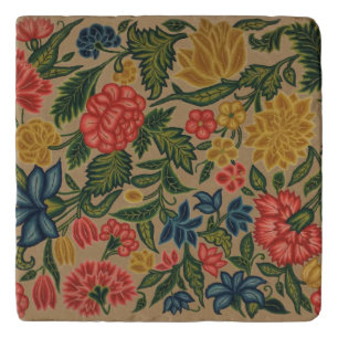 Vintage Crewel Floral Embroidery Pattern Trivet