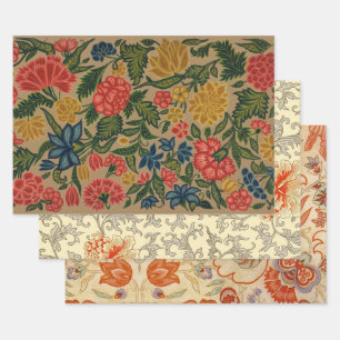 Vintage Crewel Floral Embroidery Pattern Wrapping Paper Sheets