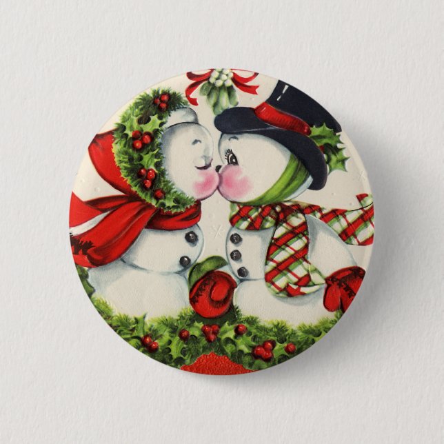 Vintage Crhistmas Kiss Pinback Button (Front)