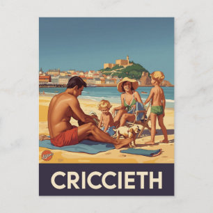 Vintage Criccieth Travel Poster Family Beach Postcard