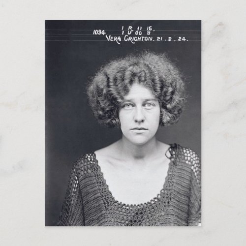 Vintage Criminal Female Black  White Mug Shot Postcard