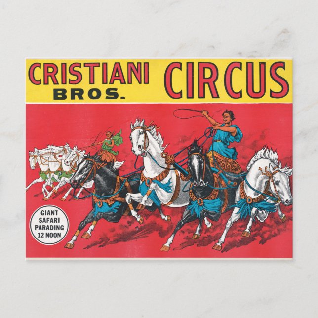 Vintage Cristiani Brothers Circus Poster Postcard (Front)