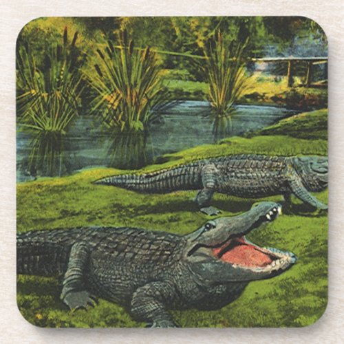 Vintage Crocodiles Marine Life Reptiles Animals Beverage Coaster