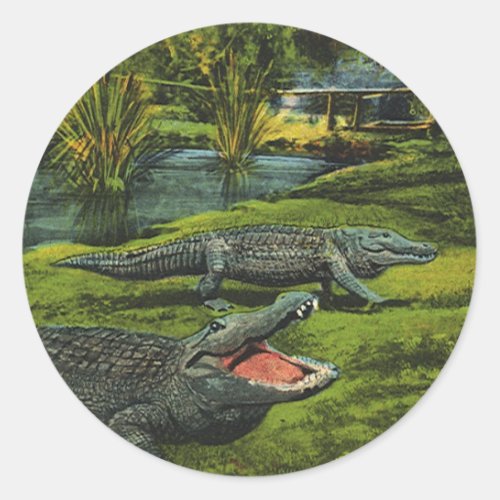 Vintage Crocodiles Marine Life Reptiles Animals Classic Round Sticker